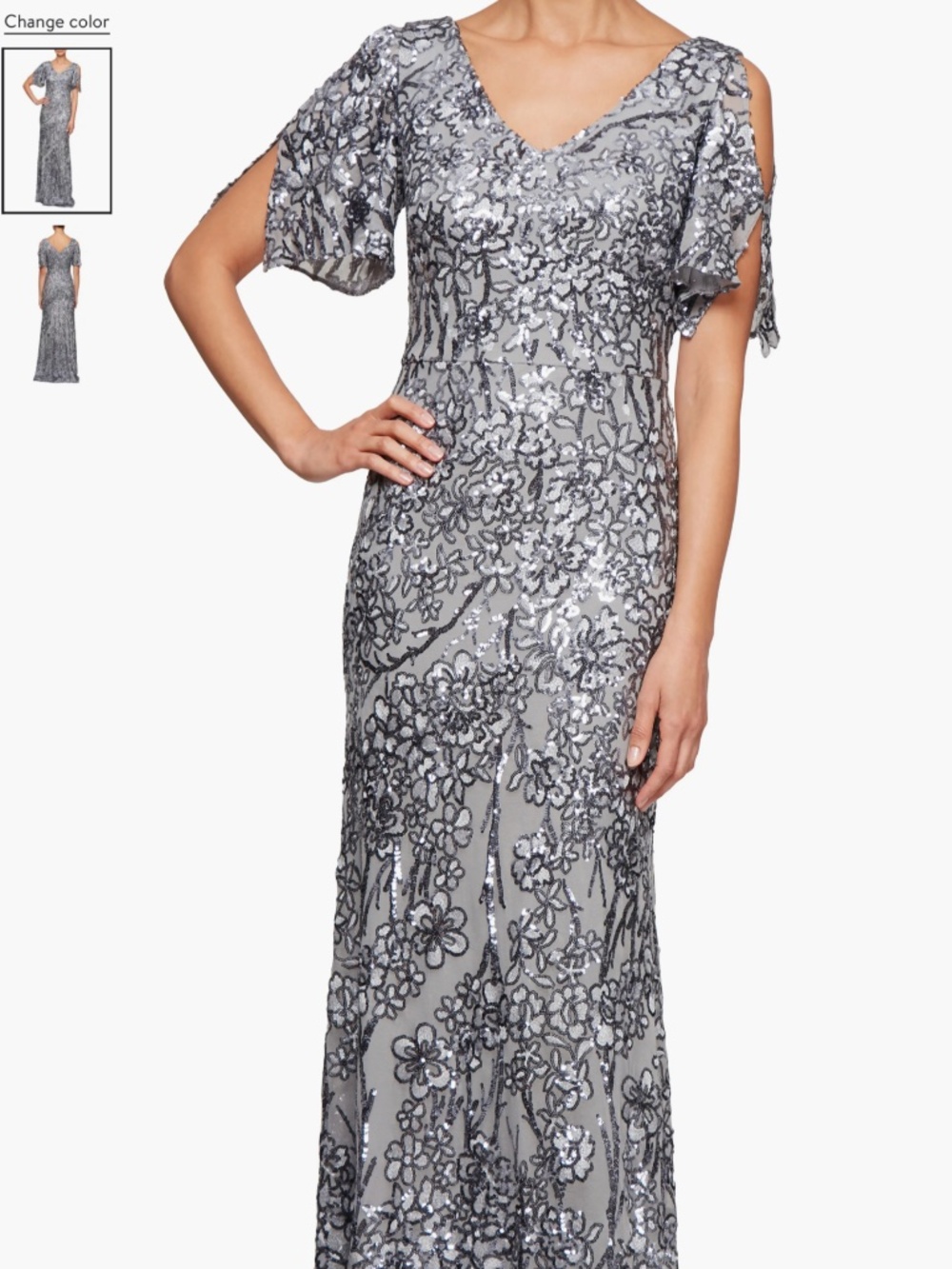 Alex Evenings Sequin Lace Cold Shoulder Trumpet Evening Gown, size 8